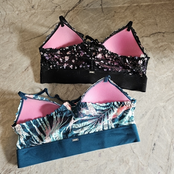 Lot Of 2 Victorias Secret PINK Floral  Racerback Padded Pull On Bralette's Sz. S - Picture 2 of 7